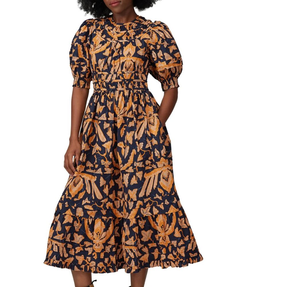 Ulla Johnson Indah Dress in navy and gold, size 4